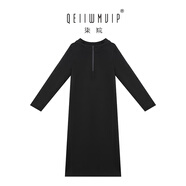 明星同款2025新款連衣裙柒院家大碼女裝通勤半拉煉連帽連衣裙2025 黑色 M (95-115)