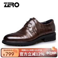 零度皮鞋 新款頭層牛皮厚底加絨保暖男士正裝鞋大頭寬腳休閑商務(wù)男鞋 四季款-棕色 43 (偏大半碼)