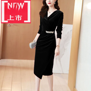 可奈欣國慶節參加結婚禮連衣裙高貴金絲絨中式旗袍喜婆婆婚宴高端 黑色 633韓國絨 XL