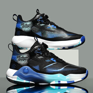 梓譽(yù)科比實(shí)戰籃球鞋冬季小學(xué)生男童詹姆斯運動(dòng)鞋透氣大碼摩擦有響 6673黑寶藍【旋鈕皮面防水】 44