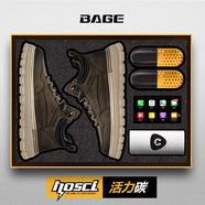 八哥品牌男鞋2025秋冬新款高幫皮面戶(hù)外運動(dòng)板鞋男士軟底增高工裝鞋 卡其 40