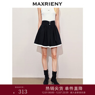 MAXRIENY【商場(chǎng)同款】復古撞色風(fēng)情短褲闊腿裙褲 黑色 M 02/36