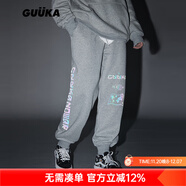 GUUKA美式街頭嘻哈束腳衛褲女中性風(fēng)潮 百搭情侶反光圖標多袋長(cháng)褲寬松 灰色 XS