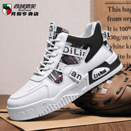 西域駱駝（VANCAMEL）高幫真皮面冬季新款特大碼男鞋運動(dòng)板鞋加寬加絨雪地二棉鞋保暖 AD162白色【不加絨】 46