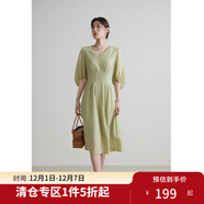 獨束大碼女裝法式V領(lǐng)連衣裙高腰顯瘦A字裙2024夏季新款 青藤綠 L (尺碼：2)