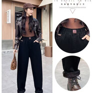 彈力高腰牛仔褲女2025冬季加絨加厚大碼修身顯瘦寬松哈倫蘿卜褲女 羊羔絨 29