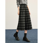 熙世界（sllsky）慵懶復古格紋針織七分闊腿褲女冬季寬松小個(gè)子八分休閑褲子 黑灰格 S