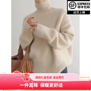 鄂爾草原羊絨衫女100純山羊絨秋冬新款高領(lǐng)純色寬松時(shí)尚套加厚毛衣高品質(zhì) 青絨色 M