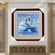 伯莎丹頓（BERTHA DENTON）中式蘇繡掛畫(huà)非遺純手工刺繡掛畫(huà)天鵝朋友結婚禮品臥室床頭裝飾畫(huà) 天鵝 外框51x51cm