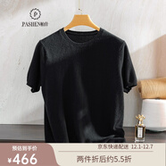 帕什 圓領(lǐng)羊絨衫男100%山羊絨新款短袖簡(jiǎn)約百搭套頭針織衫 YB-2102 黑色 XL