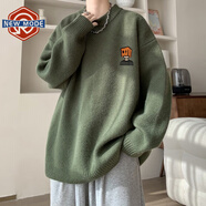 NEW OR MODE美式復古毛衣男士秋冬季保暖新款內搭打底寬松外穿針織衫外套男裝 墨綠色 XL