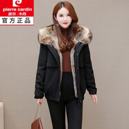 皮爾卡丹（pierre cardin）女裝派克服2025冬新款貂可拆卸內膽皮毛一體長(cháng)款加絨加厚皮草外套 【短款60CM】黑殼 -三色毛內膽 M 建議100-110斤
