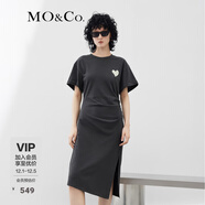 MO&Co.抗菌防螨愛(ài)心珠片解構不對稱(chēng)設計感顯瘦連衣裙摩安珂 鋼灰色-第2批 L 170