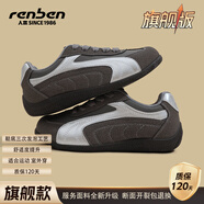 人本黑色德訓鞋男2025秋冬新款薄底輕便覆古通勤運動(dòng)經(jīng)典學(xué)生板鞋 深灰【旗艦款】 39