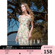 三彩2025秋款暈染印花連衣裙法式大方領(lǐng)度假荷葉邊長(cháng)裙M 綠米花卉 M 160/84A