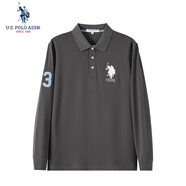 U.S. POLO ASSN.polo衫男翻領(lǐng)秋季商務(wù)休閑長(cháng)袖t恤男士美式寬松上衣 深灰色 L