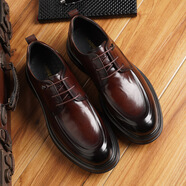 老人頭2025冬季老人頭男士商務(wù)皮鞋頭層牛皮德比鞋透氣耐磨防滑車(chē)縫線(xiàn) 深棕色 38