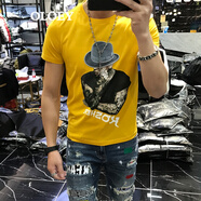 OLOEY 樂(lè )樂(lè )兔香港潮牌短袖男港風(fēng)t恤ins潮流夏季圓領(lǐng)半袖絲光棉帥上衣T恤夏 黃色 M 48