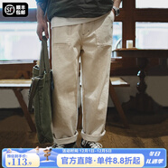 馬登工裝 復古棉籽殼休閑牛仔褲米白色耐磨寬松直筒長(cháng)褲子男潮 米白色 （版型寬松） 32