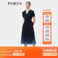 PORTS寶姿春季新品女裝優(yōu)雅收腰二合一網(wǎng)紗漸變百褶拼接連衣裙 丈青 XS (2)