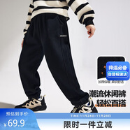ASK JUNIOR男童褲子2025秋冬裝兒童保暖一體絨休閑褲潮流衛褲 黑色 170