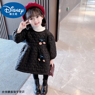 迪士尼寶寶兒童羽絨棉服2025冬裝女童加絨加厚棉衣連衣裙兒童秋冬保暖裝外套 XYH快樂(lè )櫻桃 黑色（加絨） 120 適合身高110-120CM