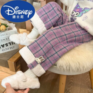 迪士尼兒童加絨褲子2025冬款女童一體絨直筒褲加厚中小童格子長(cháng)褲子 官方旗艦粉紅色 紫色小兔子直筒褲 90 格子小兔子直筒褲