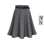 言當大碼半身裙胖mm200斤秋冬特女裝季毛呢女加肥加大中長(cháng)高腰A字傘裙 灰色 不送腰帶 3XL