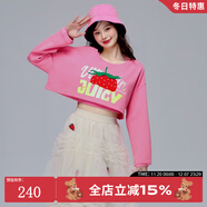 拉拉波波春季新款草莓刺繡可愛(ài)兩件裝短款衛衣女休閑上衣LBCA-WSTS21 粉色 S