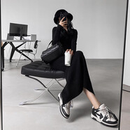 打底連衣裙冬款2025秋季新款韓國針織連衣裙女士修身超長(cháng)款式內衫 黑色 S