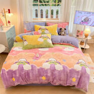 中掌柜冬季加厚牛奶絨四件套珊瑚絨床裙雙面絨被套金貂絨保暖印花床笠款 彩虹萌狗 床單款 1.5m床單款四套