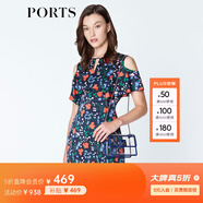 PORTS寶姿商場(chǎng)同款新品女裝優(yōu)雅紅花藍屋露肩連衣裙LN8D131HPT037 丈青印花 L (8)