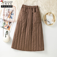 啄木鳥(niǎo)羽絨棉裙女菱格夾棉半身裙女冬季外穿擋風(fēng)加厚保暖中長(cháng)款a字潮 咖啡色(豎條紋) M (80-100斤) 85-105斤