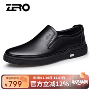 零度尚品zero官方皮鞋新款頭層牛皮男鞋柔軟舒適套腳板鞋男士商務(wù)休閑鞋子 黑色 38