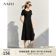 AMII女裝2025法式復古a字連衣裙女夏季新款赫本風(fēng)顯瘦圓領(lǐng) 黑色 （建議拍大一碼） XL 170/92A