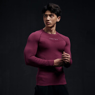 李紳vest up健身衣男女同款長(cháng)袖收腰修身運動(dòng)T恤秋新款彈力緊身圓領(lǐng)健 暗紅色-男款 M 100-130斤