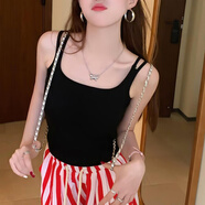 栢啟歆吊帶背心女修身顯瘦百搭韓版夏季紅色吊帶帶胸墊內衣 黑色【帶胸墊】建議80-110斤