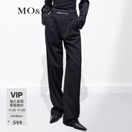 MO&Co.休閑褲輕運動(dòng)風(fēng)橡筋拼接高腰西褲精裁及地直筒通勤女摩安珂 黑色-第2批 L 170