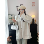 秋冬慵懶風(fēng)灰色毛衣開(kāi)衫女2025新款無(wú)扣厚實(shí)溫暖顯瘦長(cháng)款針織外套 米白色 均碼 均碼