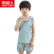 南極人男孩夏天睡衣純棉兒童背心短褲套裝男童小孩寶寶薄款家居服可外穿 豆綠 150（適合身高136-145CM）