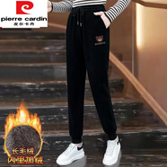 皮爾卡丹秋冬新款哈倫褲女秋冬厚款運動(dòng)褲韓版寬松休閑褲加絨加厚女衛褲子 加絨 黑色小熊【加厚】 2XL 鄭州女褲2XL 建議140-160斤