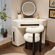 盛汐現代簡(jiǎn)約房間梳妝臺小戶(hù)型拐角收納柜一體臥室墻角三角形化妝桌 巖板80桌+柜+鏡+月牙羊羔椅