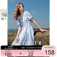 三彩2025春季新款純棉連衣裙圓領(lǐng)寬松A字裙褶皺中長(cháng)裙簡(jiǎn)約M