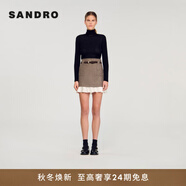 SANDRO2025秋冬新款女裝法式棕色格紋白色拼接花邊裙擺半身短裙 棕黃色 M (38)