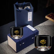 詠幻水晶玻璃杯加厚家用喝水杯子耐高溫茶杯個(gè)人專(zhuān)用主人杯品茗杯定制 玻璃圓融杯-天山雪蓮【2個(gè)禮盒裝