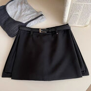 日韓系開(kāi)叉防走光假兩件西裝短褲裙女秋洋氣小個(gè)子休閑a字半身裙 黑色 S  【80-99斤】