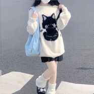 俞兆林（YUZHAOLIN）提花甜美套頭針織衫毛衣2025秋冬新款水貂絨趣味貓咪寬松慵懶上衣 立耳小貓白色毛衣女 M 建議體重90-100