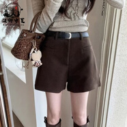 漢卿中夏高腰短褲女秋冬款配靴子外穿靴褲顯瘦寬松直筒休閑褲 灰色 【單褲子】 L