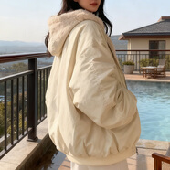 啄木鳥(niǎo)加絨加厚兩面穿羊羔絨外套2025秋冬新款寬松連帽棉衣上衣女棉服 杏色 （雙面穿高品質(zhì)） 加絨 M 110-130斤