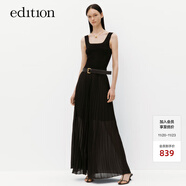 edition連衣裙女新款拼接背心雪紡壓褶黑色收腰長(cháng)裙 黑色 S